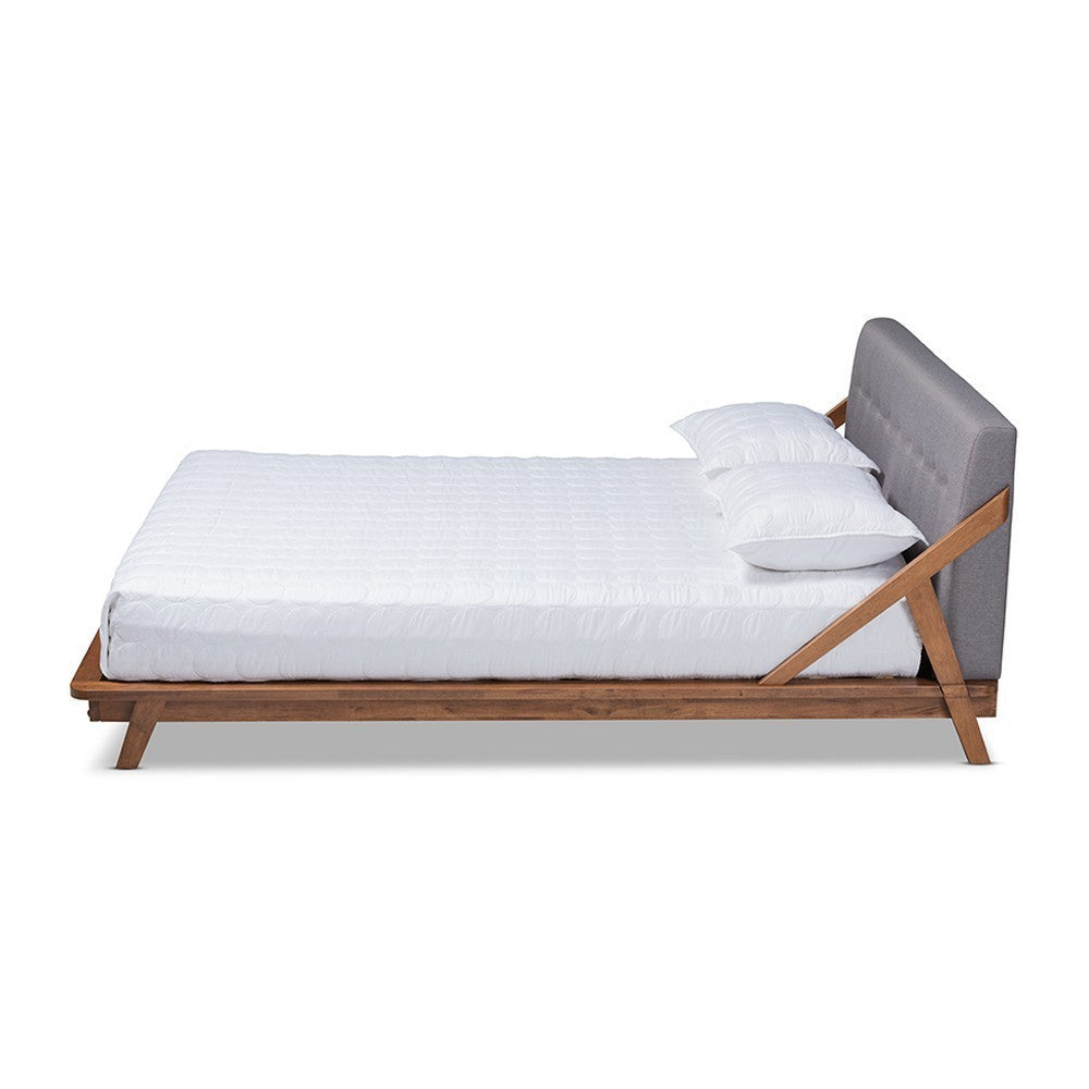 Baxton Studio Sante Mid-Century Modern Grey Fabric Upholstered Wood Full Size Platform Bed WHI-BBT6735-Grey-Full