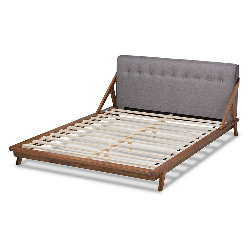 Baxton Studio Sante Mid-Century Modern Grey Fabric Upholstered Wood Full Size Platform Bed WHI-BBT6735-Grey-Full