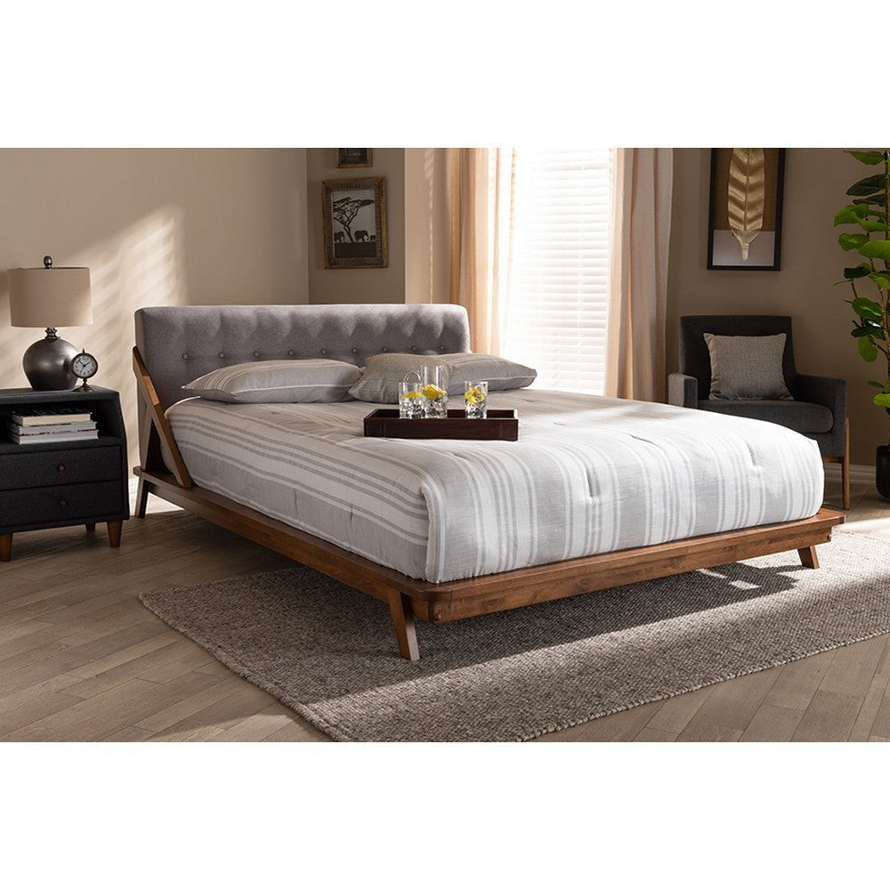 Baxton Studio Sante Mid-Century Modern Grey Fabric Upholstered Wood Full Size Platform Bed