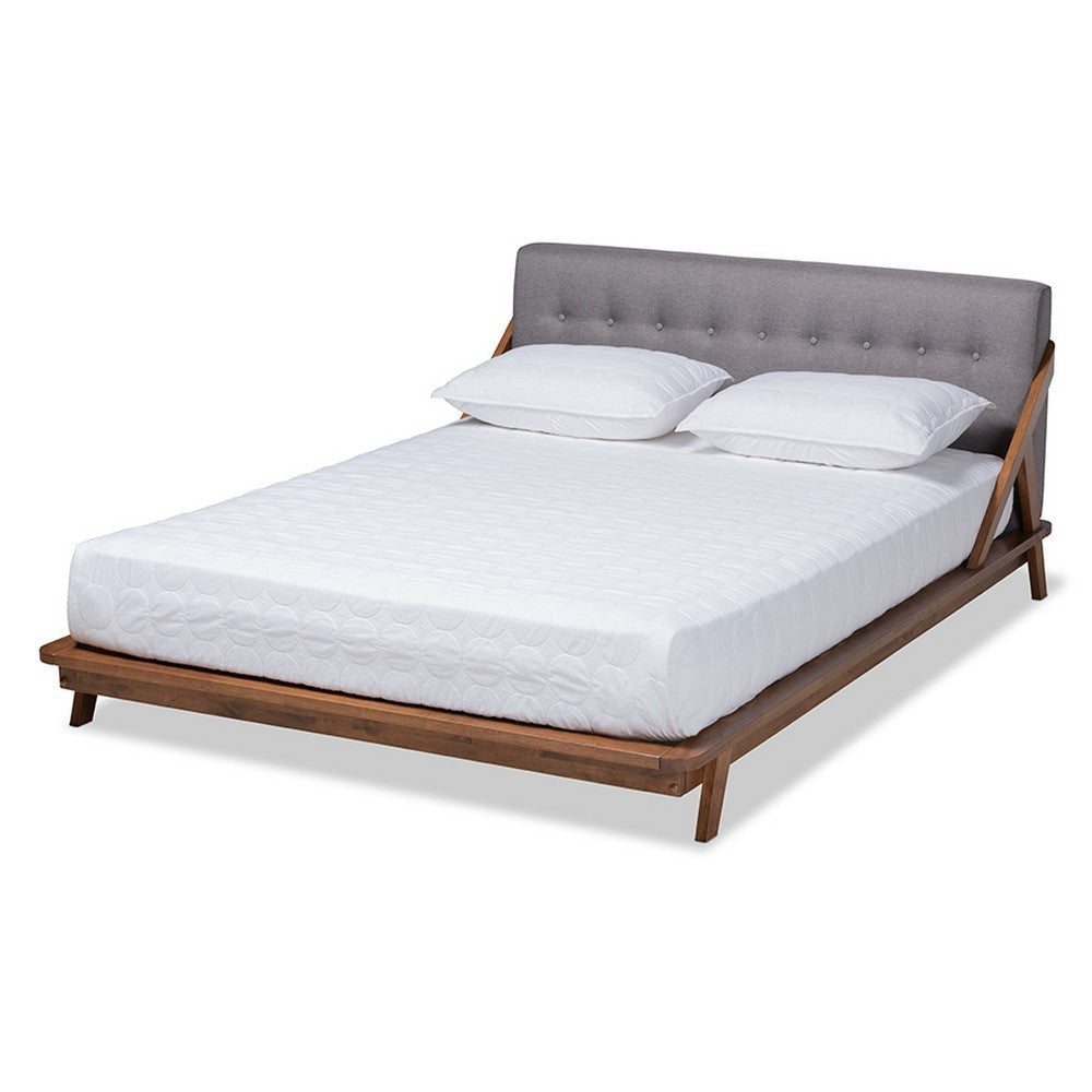 Baxton Studio Sante Mid-Century Modern Grey Fabric Upholstered Wood Full Size Platform Bed WHI-BBT6735-Grey-Full