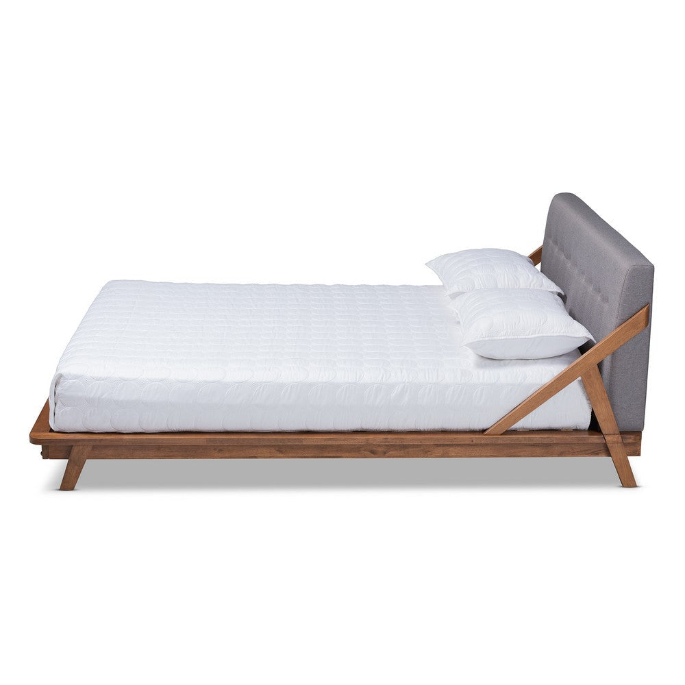 Baxton Studio Sante Mid-Century Modern Grey Fabric Upholstered Wood King Size Platform Bed WHI-BBT6735-Grey-King