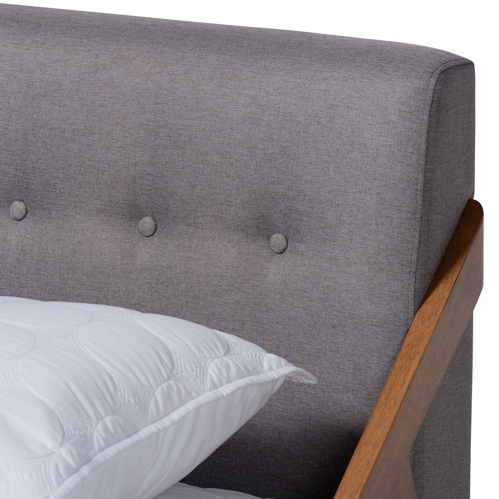 Baxton Studio Sante Mid-Century Modern Grey Fabric Upholstered Wood King Size Platform Bed WHI-BBT6735-Grey-King
