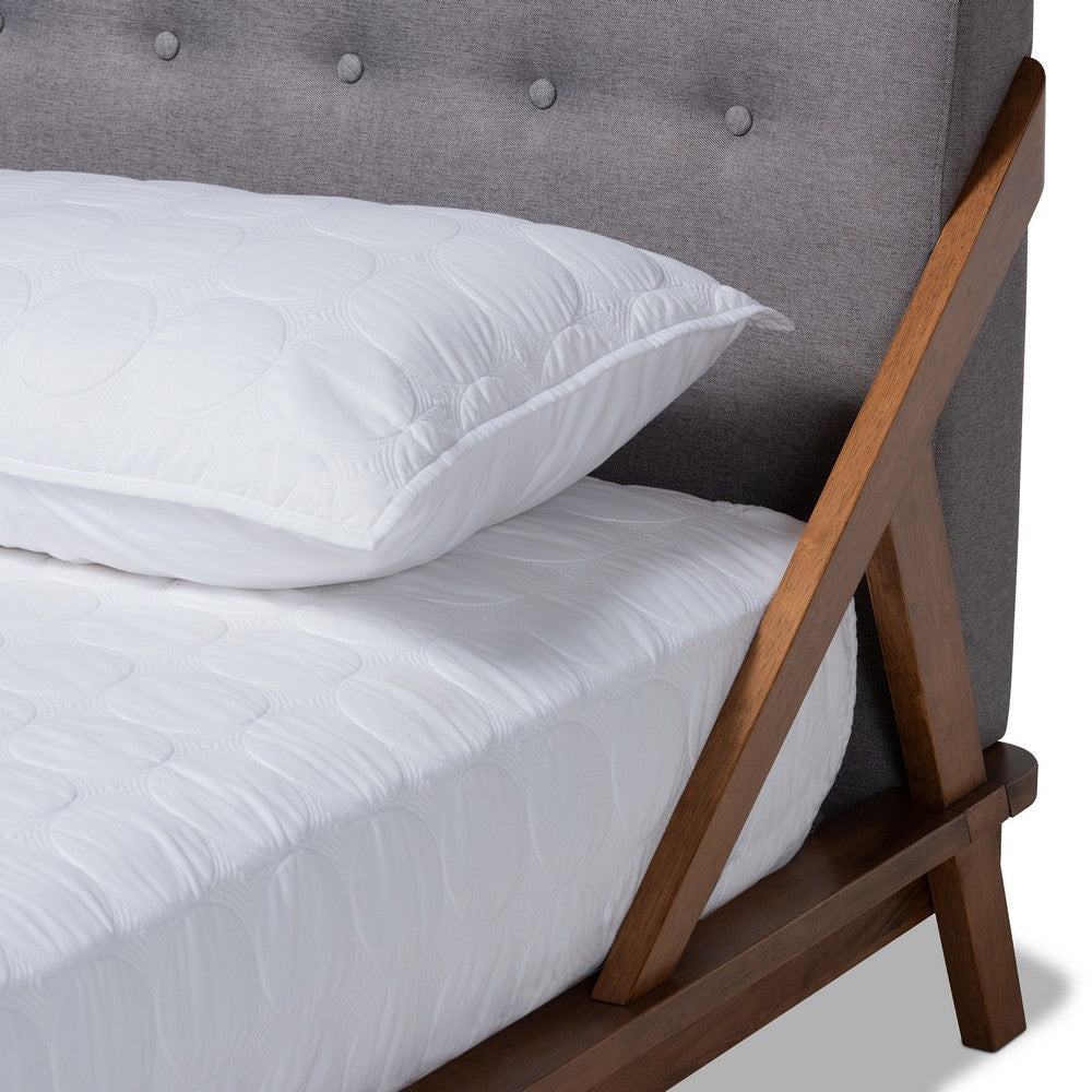 Baxton Studio Sante Mid-Century Modern Grey Fabric Upholstered Wood King Size Platform Bed WHI-BBT6735-Grey-King