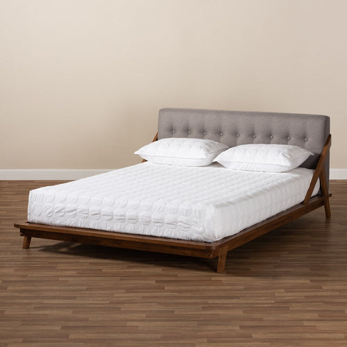 Baxton Studio Sante Mid-Century Modern Grey Fabric Upholstered Wood King Size Platform Bed