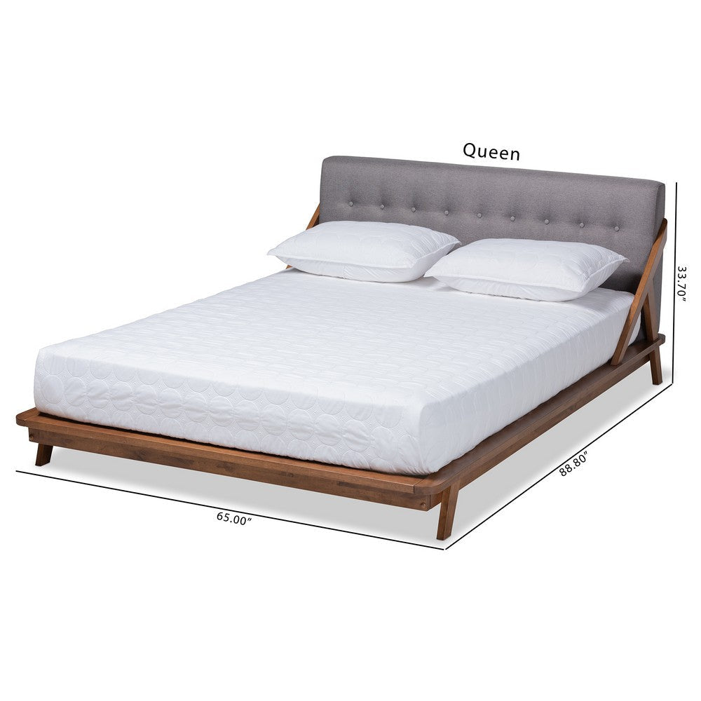 Baxton Studio Sante Mid-Century Modern Grey Fabric Upholstered Wood King Size Platform Bed WHI-BBT6735-Grey-King