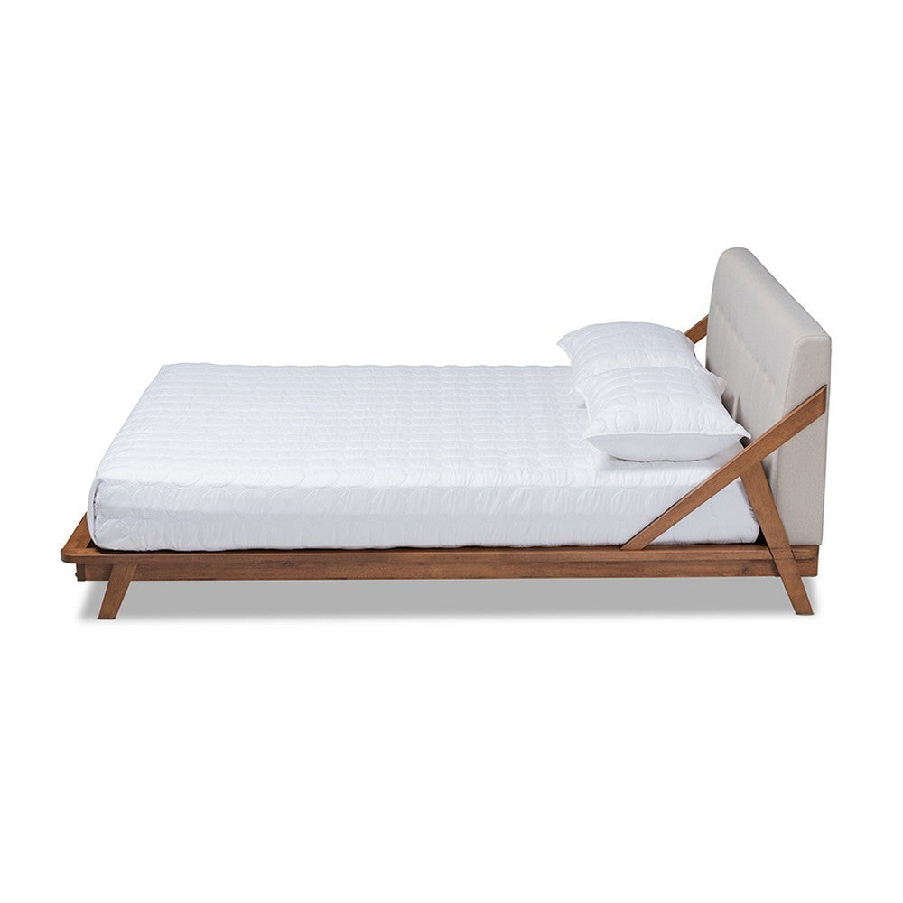 Baxton Studio Sante Mid-Century Modern Light Beige Fabric Upholstered Wood Full Size Platform Bed WHI-BBT6735-Light-Beige-Full