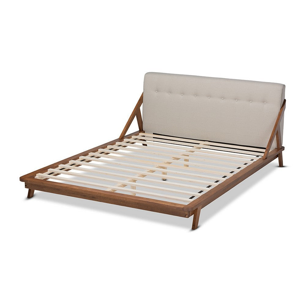 Baxton Studio Sante Mid-Century Modern Light Beige Fabric Upholstered Wood Full Size Platform Bed WHI-BBT6735-Light-Beige-Full