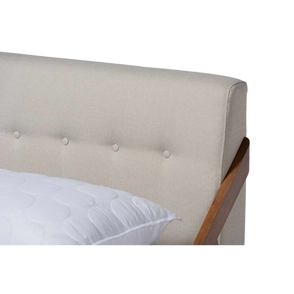 Baxton Studio Sante Mid-Century Modern Light Beige Fabric Upholstered Wood Full Size Platform Bed WHI-BBT6735-Light-Beige-Full