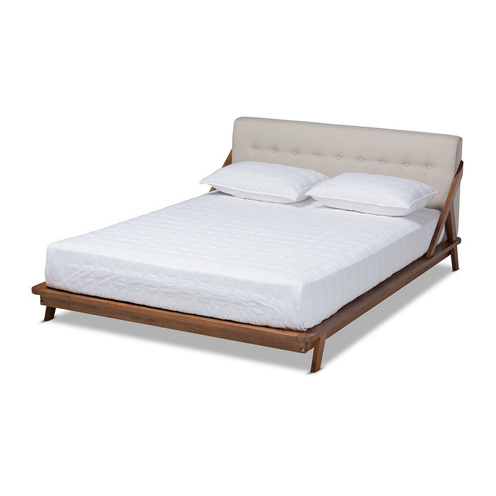 Baxton Studio Sante Mid-Century Modern Light Beige Fabric Upholstered Wood Full Size Platform Bed WHI-BBT6735-Light-Beige-Full