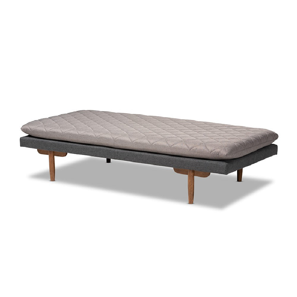 Baxton Studio Marit Mid-Century Modern Two-Tone Grey Fabric Upholstered Walnut Finished Wood Daybed WHI-BBT6812-Grey-Dark-Grey-Walnut-Daybed