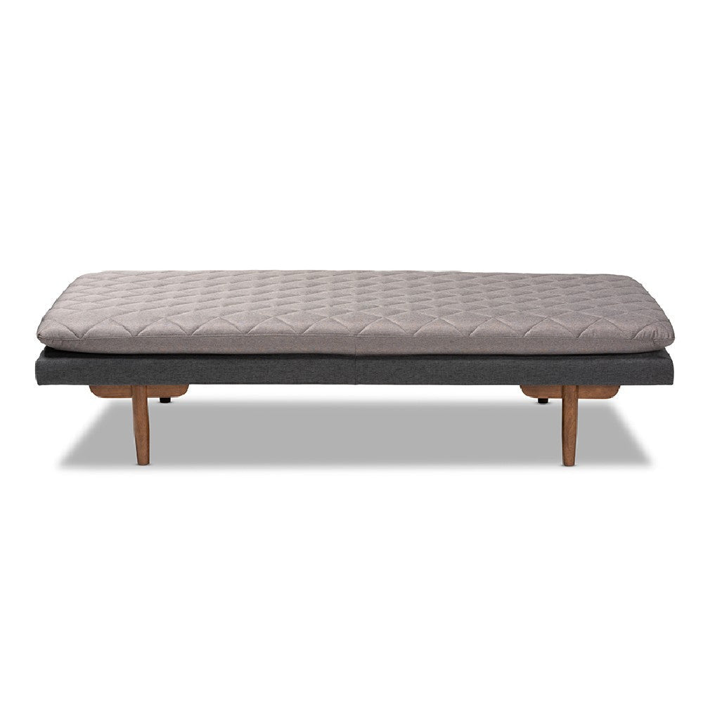 Baxton Studio Marit Mid-Century Modern Two-Tone Grey Fabric Upholstered Walnut Finished Wood Daybed WHI-BBT6812-Grey-Dark-Grey-Walnut-Daybed