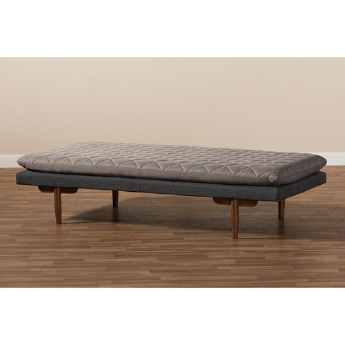 Baxton Studio Marit Mid-Century Modern Two-Tone Grey Fabric Upholstered Walnut Finished Wood Daybed