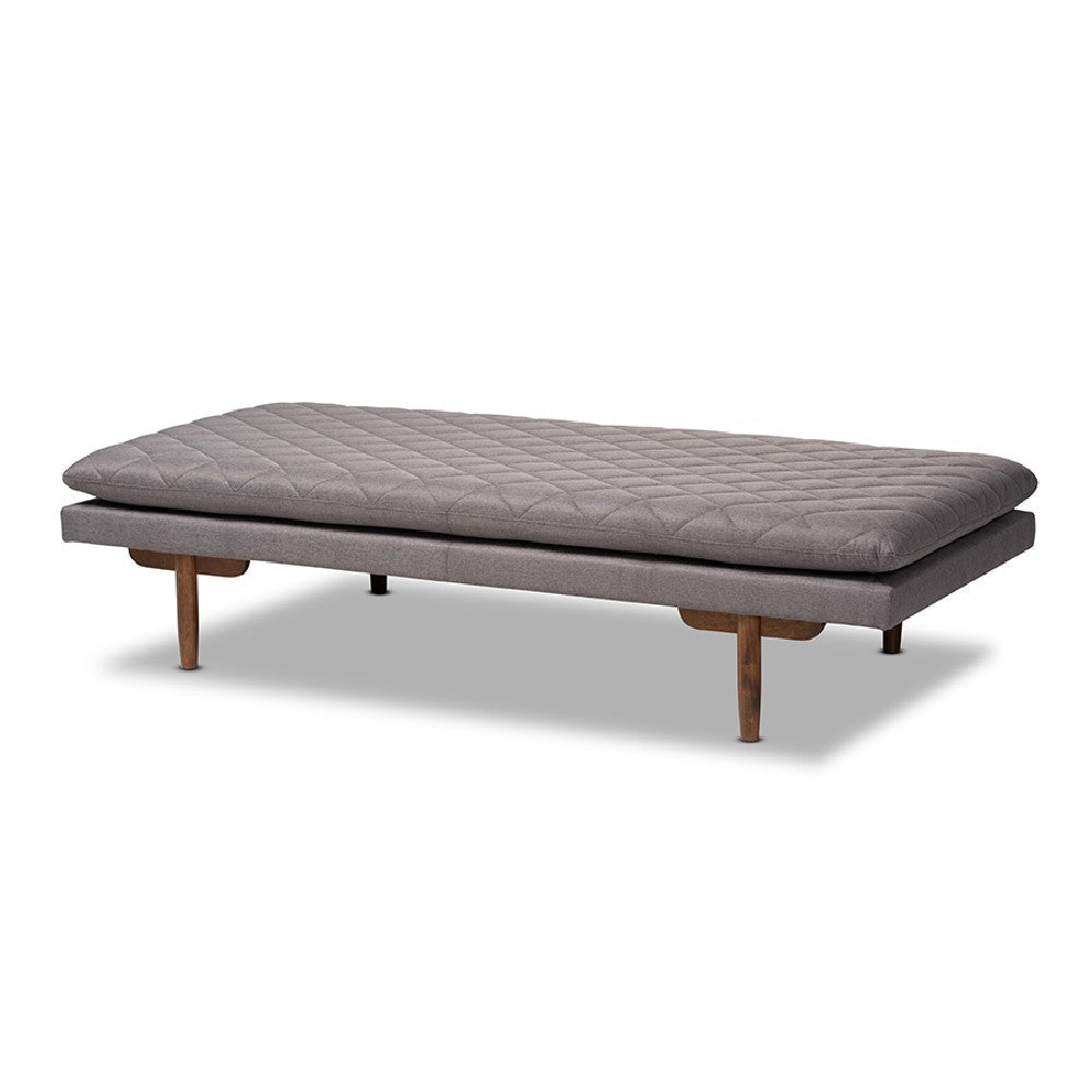 Baxton Studio Marit Mid-Century Modern Grey Fabric Upholstered Walnut Finished Wood Daybed WHI-BBT6812-Grey-Walnut-Daybed