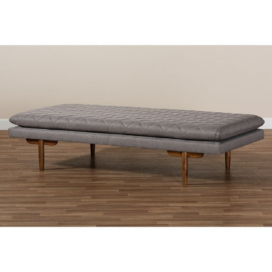 Baxton Studio Marit Mid-Century Modern Grey Fabric Upholstered Walnut Finished Wood Daybed