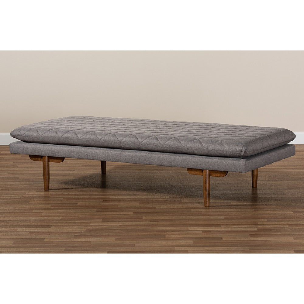 Baxton Studio Marit Mid-Century Modern Grey Fabric Upholstered Walnut Finished Wood Daybed