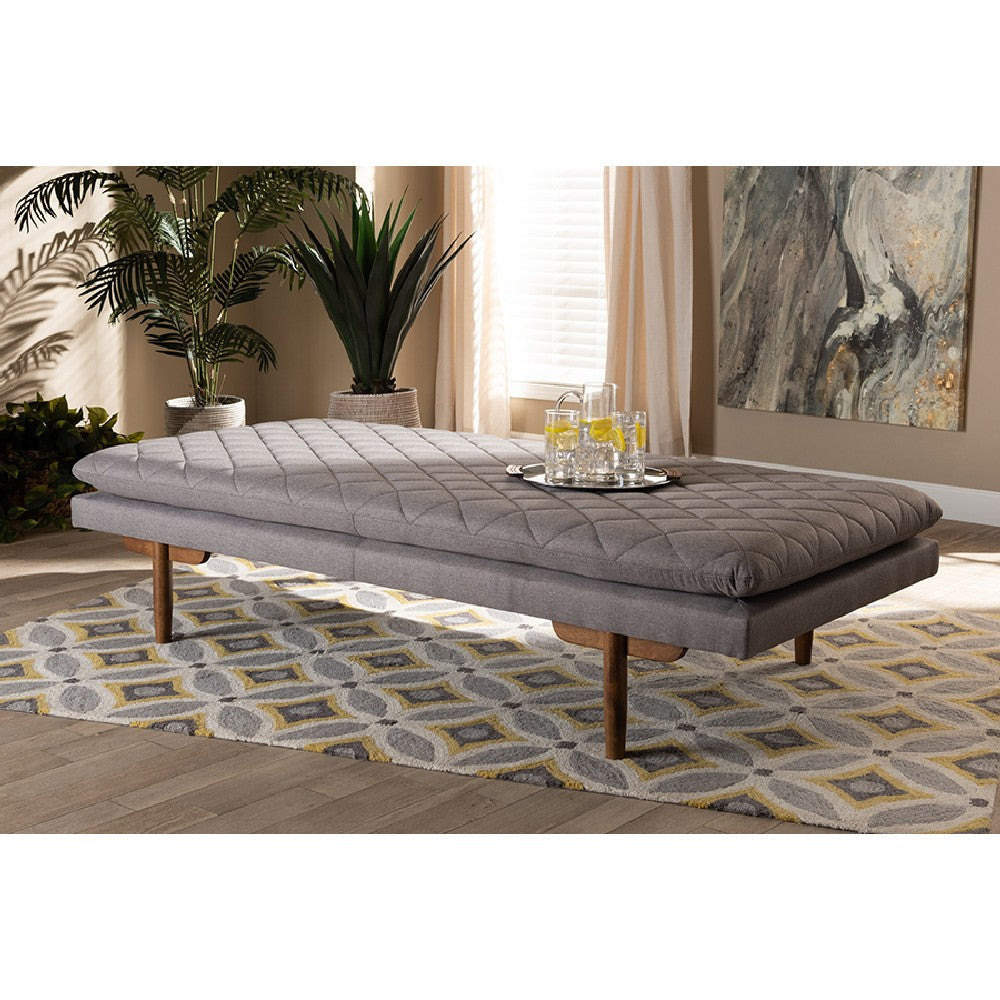 Baxton Studio Marit Mid-Century Modern Grey Fabric Upholstered Walnut Finished Wood Daybed WHI-BBT6812-Grey-Walnut-Daybed