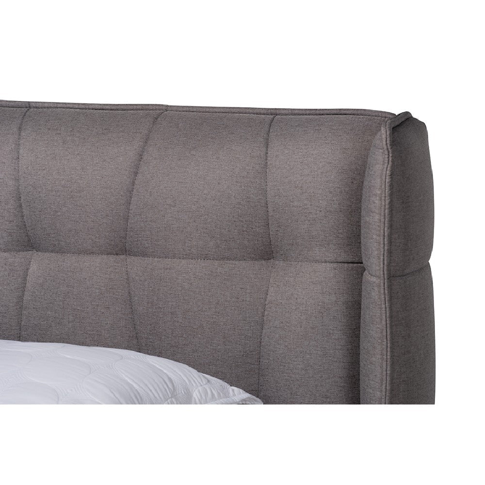 Baxton Studio Gretchen Modern and Contemporary Grey Fabric Upholstered and Walnut Brown Finished Wood Queen Size Platform Wingback Bed