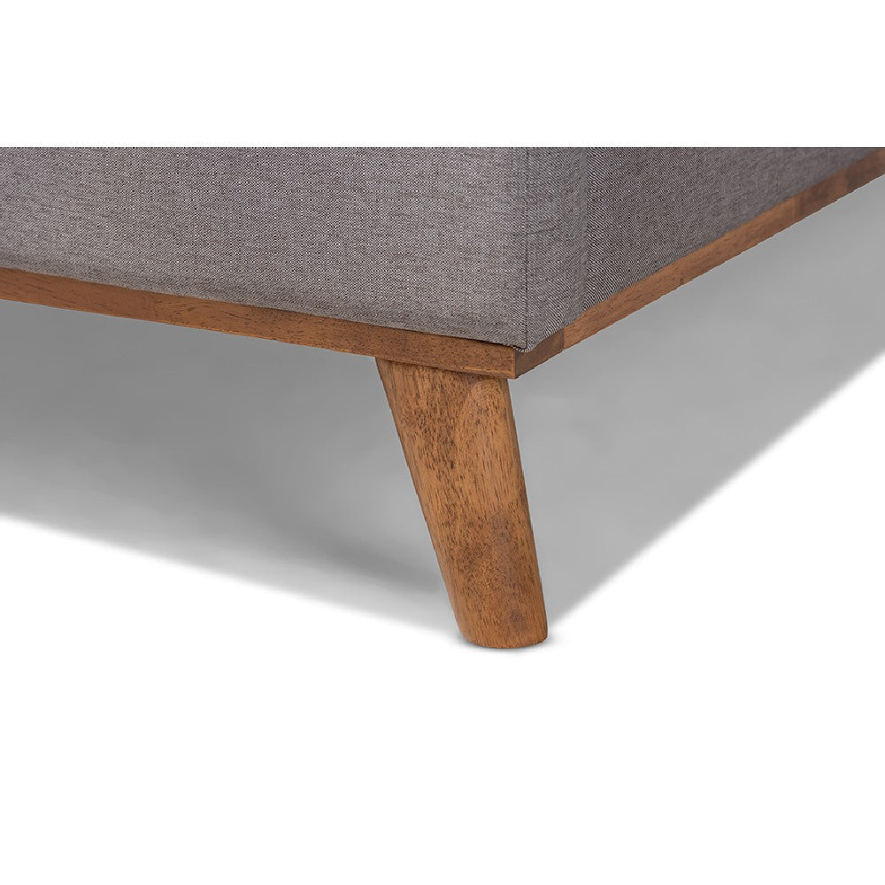 Baxton Studio Gretchen Modern and Contemporary Grey Fabric Upholstered and Walnut Brown Finished Wood Queen Size Platform Wingback Bed
