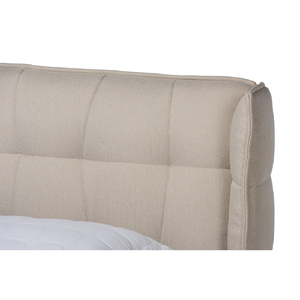 Baxton Studio Gretchen Modern and Contemporary Light Beige Fabric Upholstered and Walnut Brown Finished Wood Queen Size Platform Wingback