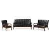 Baxton Studio Nikko Mid-century Modern Scandinavian Style Black Faux Leather 3 Pieces Living Room Sets