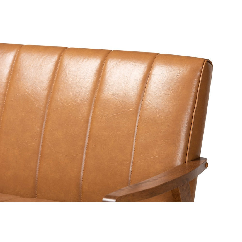 Baxton Studio Nikko Mid-century Modern Tan Faux Leather Upholstered and Walnut Brown finished Wood 3-Piece Living Room Set
