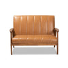 Baxton Studio Nikko Mid-century Modern Tan Faux Leather Upholstered and Walnut Brown finished Wood Loveseat
