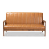 Baxton Studio Nikko Mid-century Modern Tan Faux Leather Upholstered and Walnut Brown finished Wood Sofa