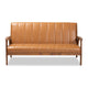 Baxton Studio Nikko Mid-century Modern Tan Faux Leather Upholstered and Walnut Brown finished Wood Sofa