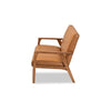 Baxton Studio Nikko Mid-century Modern Tan Faux Leather Upholstered and Walnut Brown finished Wood Sofa