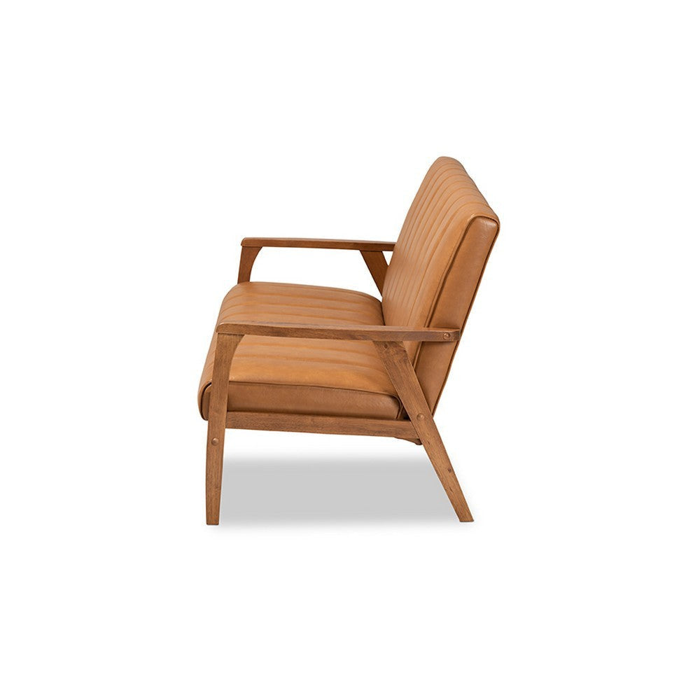 Baxton Studio Nikko Mid-century Modern Tan Faux Leather Upholstered and Walnut Brown finished Wood Sofa