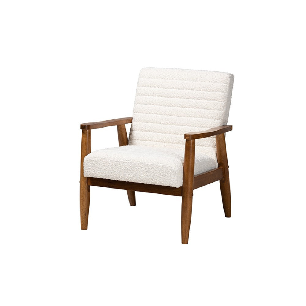 Baxton Studio Stratton Mid-Century Modern Cream Boucle Fabric and Walnut Brown Finished Wood Armchair WHI-BBT8013-16-Maya-Cream-Walnut-CC