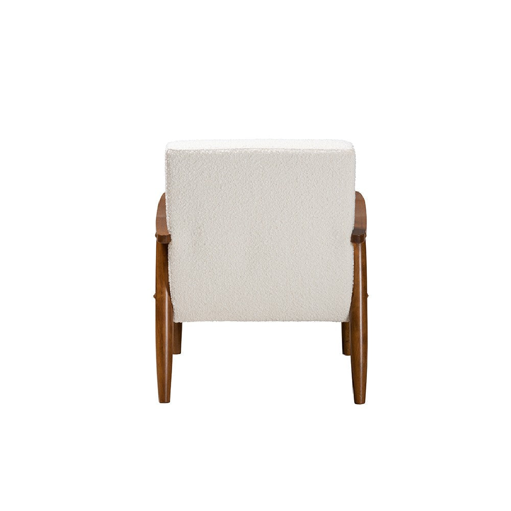 Baxton Studio Stratton Mid-Century Modern Cream Boucle Fabric and Walnut Brown Finished Wood Armchair WHI-BBT8013-16-Maya-Cream-Walnut-CC