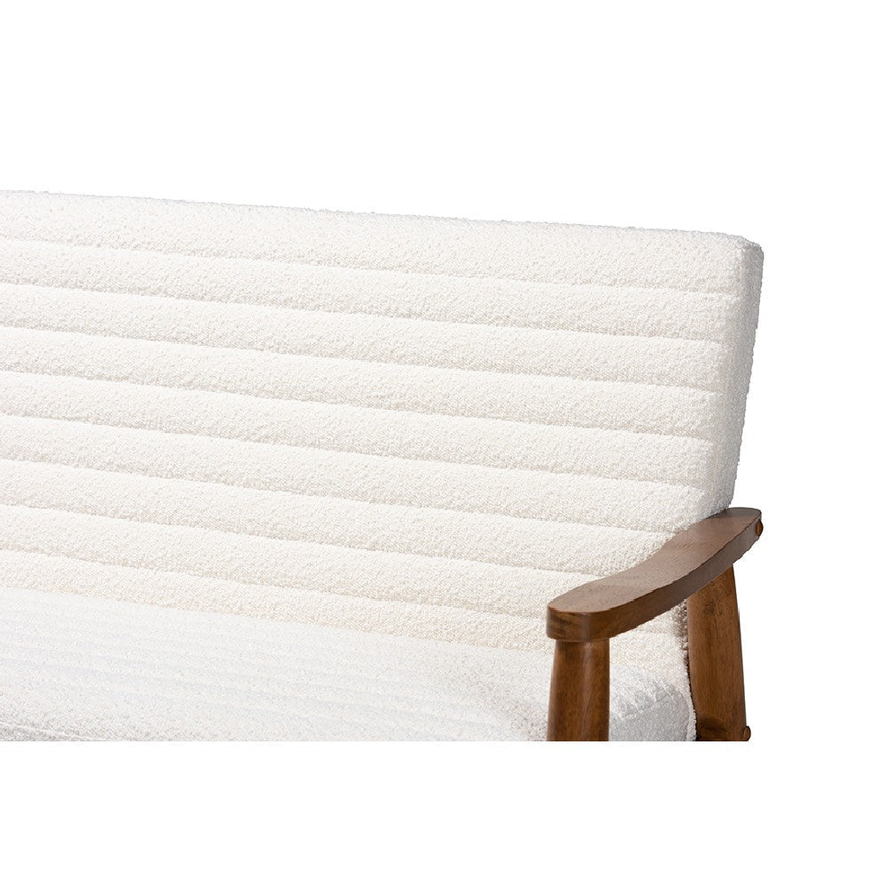 Baxton Studio Stratton Mid-Century Modern Cream Boucle Fabric and Walnut Brown Finished Wood Loveseat WHI-BBT8013-16-Maya-Cream-Walnut-LS