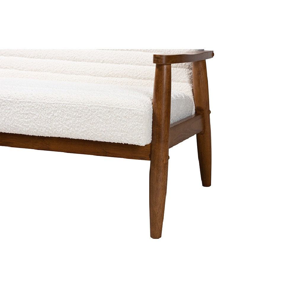 Baxton Studio Stratton Mid-Century Modern Cream Boucle Fabric and Walnut Brown Finished Wood Loveseat WHI-BBT8013-16-Maya-Cream-Walnut-LS