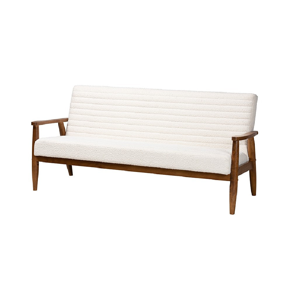 Baxton Studio Stratton Mid-Century Modern Cream Boucle Fabric and Walnut Brown Finished Wood Sofa WHI-BBT8013-16-Maya-Cream-Walnut-SF