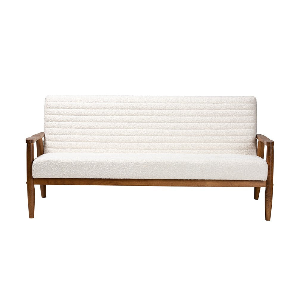 Baxton Studio Stratton Mid-Century Modern Cream Boucle Fabric and Walnut Brown Finished Wood Sofa WHI-BBT8013-16-Maya-Cream-Walnut-SF