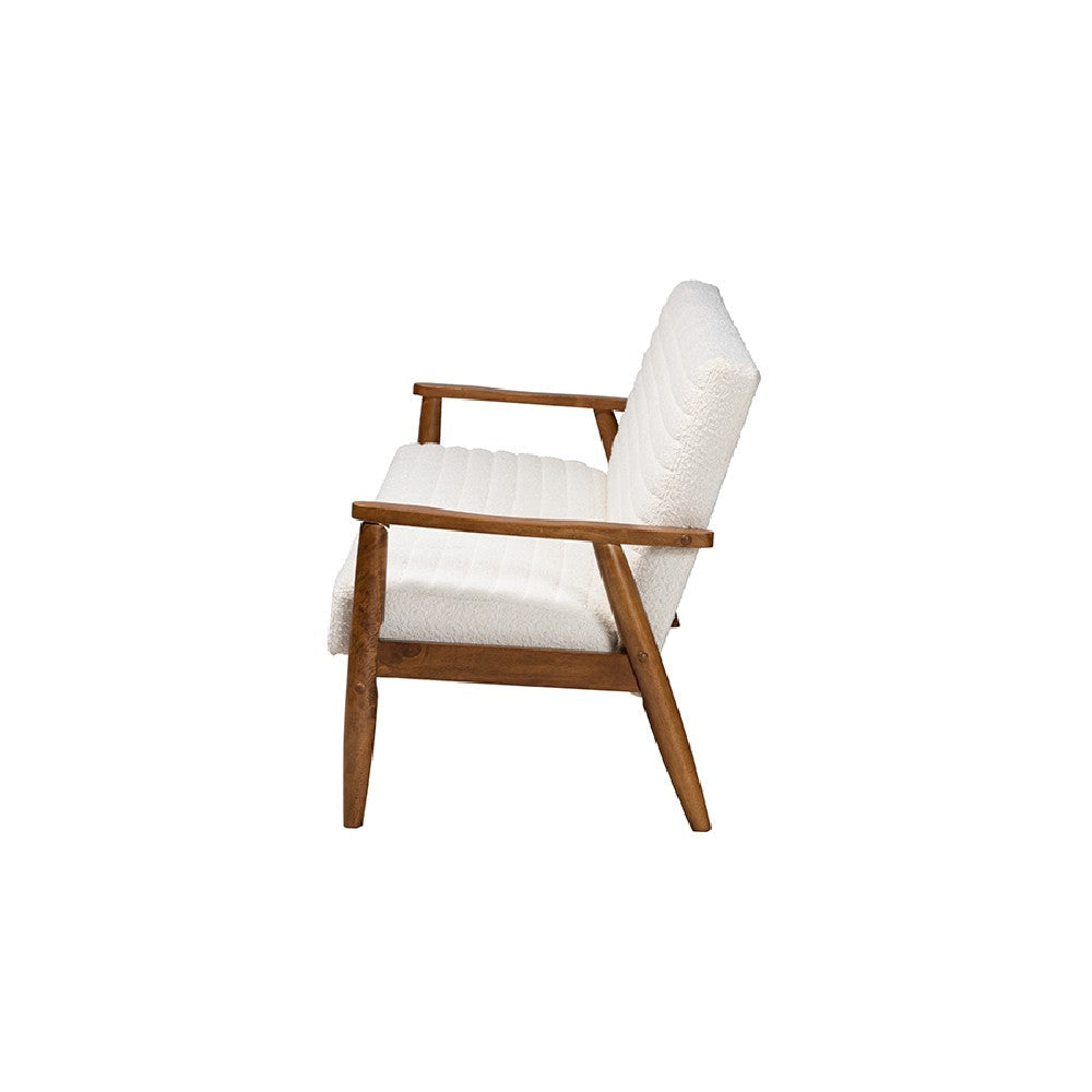 Baxton Studio Stratton Mid-Century Modern Cream Boucle Fabric and Walnut Brown Finished Wood Sofa WHI-BBT8013-16-Maya-Cream-Walnut-SF