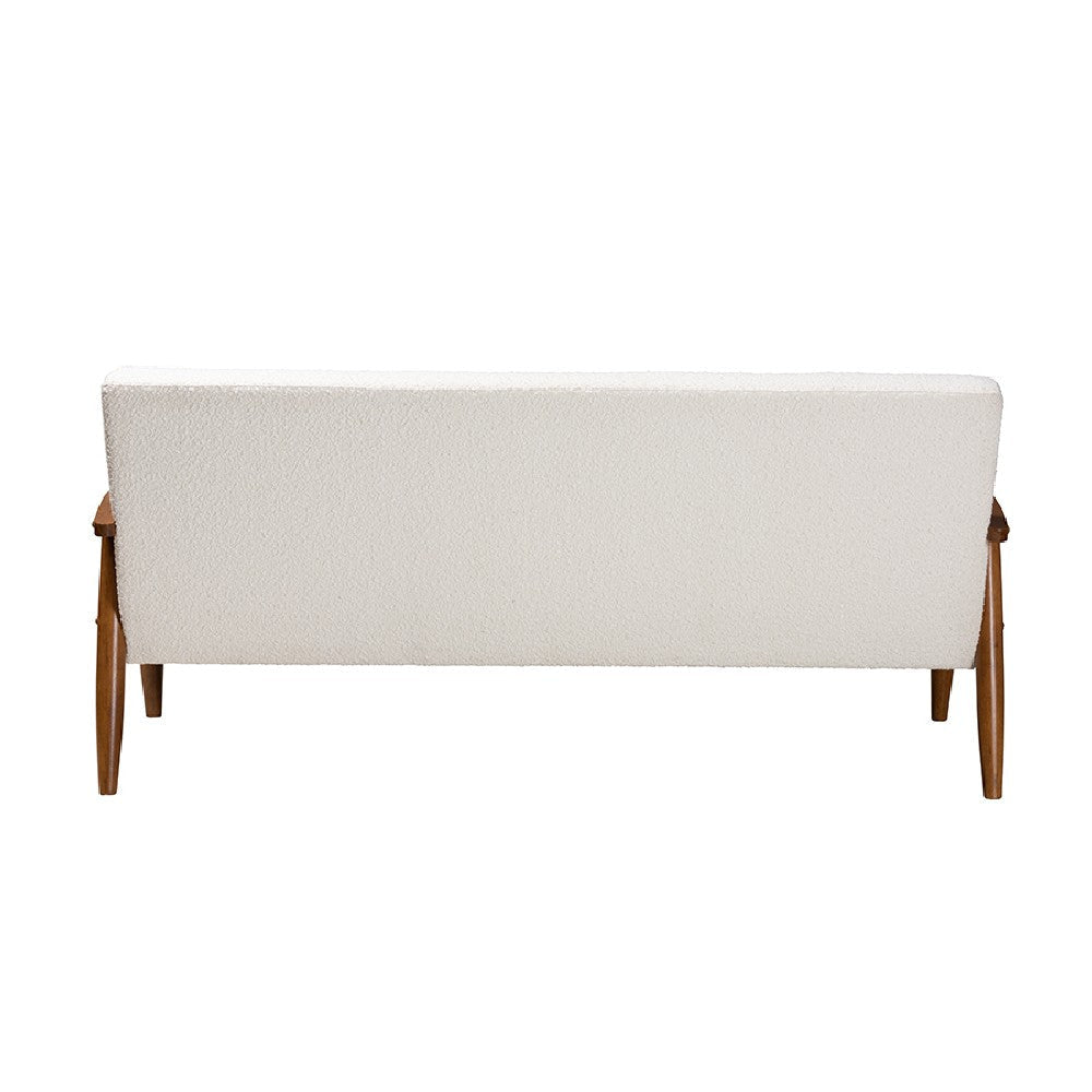 Baxton Studio Stratton Mid-Century Modern Cream Boucle Fabric and Walnut Brown Finished Wood Sofa WHI-BBT8013-16-Maya-Cream-Walnut-SF