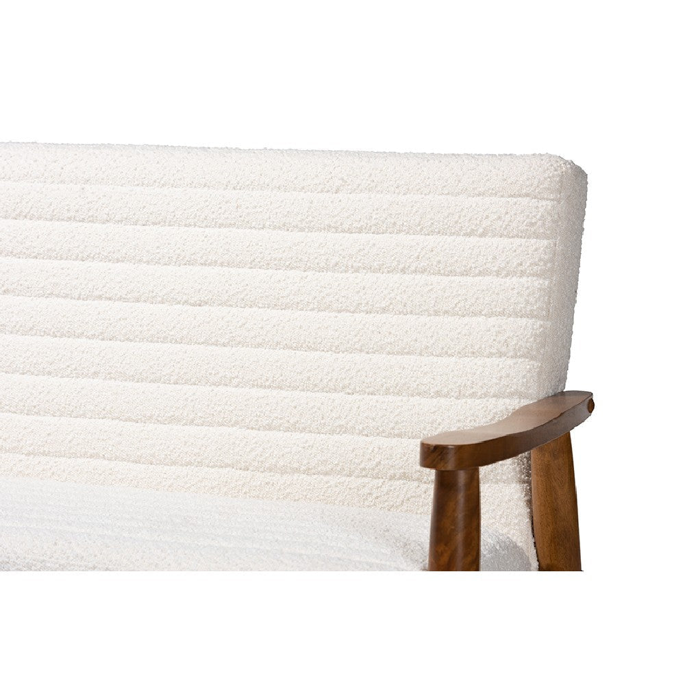 Baxton Studio Stratton Mid-Century Modern Cream Boucle Fabric and Walnut Brown Finished Wood Sofa WHI-BBT8013-16-Maya-Cream-Walnut-SF