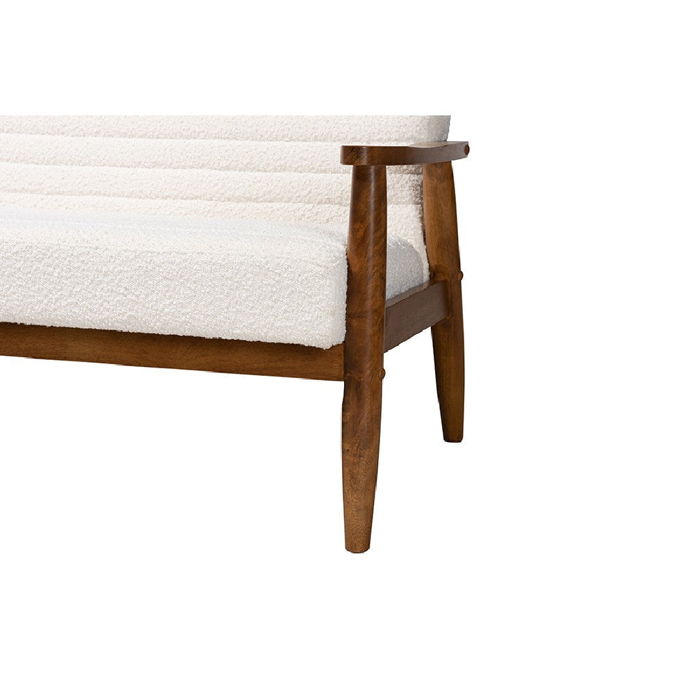 Baxton Studio Stratton Mid-Century Modern Cream Boucle Fabric and Walnut Brown Finished Wood Sofa WHI-BBT8013-16-Maya-Cream-Walnut-SF