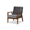 Baxton Studio Sorrento Mid-century Modern Grey Velvet Fabric Upholstered Walnut Finished Wooden Lounge Chair
