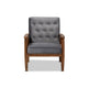 Baxton Studio Sorrento Mid-century Modern Grey Velvet Fabric Upholstered Walnut Finished Wooden Lounge Chair