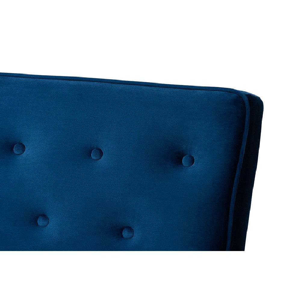 Baxton Studio Sorrento Mid-century Modern Navy Blue Velvet Fabric Upholstered Walnut Finished 3-Piece Wooden Living Room Set