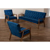 Baxton Studio Sorrento Mid-century Modern Navy Blue Velvet Fabric Upholstered Walnut Finished 3-Piece Wooden Living Room Set
