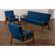 Baxton Studio Sorrento Mid-century Modern Navy Blue Velvet Fabric Upholstered Walnut Finished 3-Piece Wooden Living Room Set