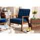 Baxton Studio Sorrento Mid-century Modern Navy Blue Velvet Fabric Upholstered Walnut Finished Wooden Lounge Chair