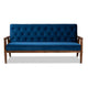 Baxton Studio Sorrento Mid-century Modern Navy Blue Velvet Fabric Upholstered Walnut Finished Wooden 3-seater Sofa