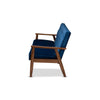 Baxton Studio Sorrento Mid-century Modern Navy Blue Velvet Fabric Upholstered Walnut Finished Wooden 3-seater Sofa