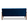 Baxton Studio Sorrento Mid-century Modern Navy Blue Velvet Fabric Upholstered Walnut Finished Wooden 3-seater Sofa