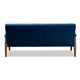 Baxton Studio Sorrento Mid-century Modern Navy Blue Velvet Fabric Upholstered Walnut Finished Wooden 3-seater Sofa